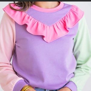 Karlie Colorblock Ruffle Pullover